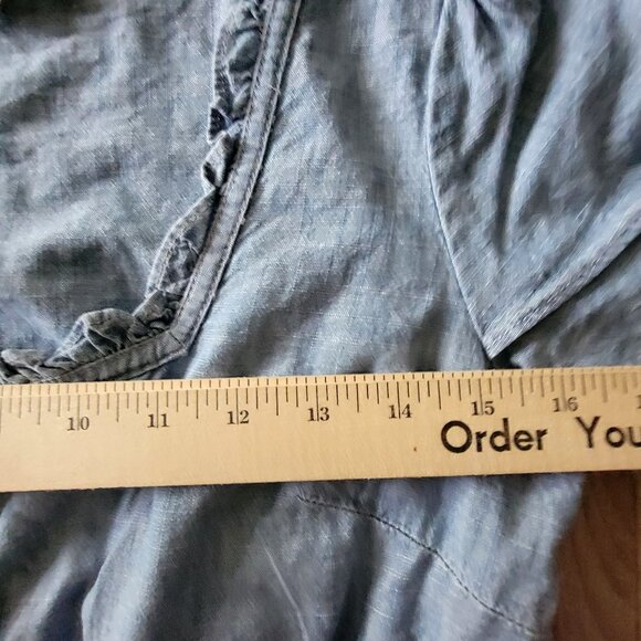 Madewell Womens Blue Short Sleeve Button-Down Peplum Top S Cotton Blend Denim Ru - Picture 15 of 15